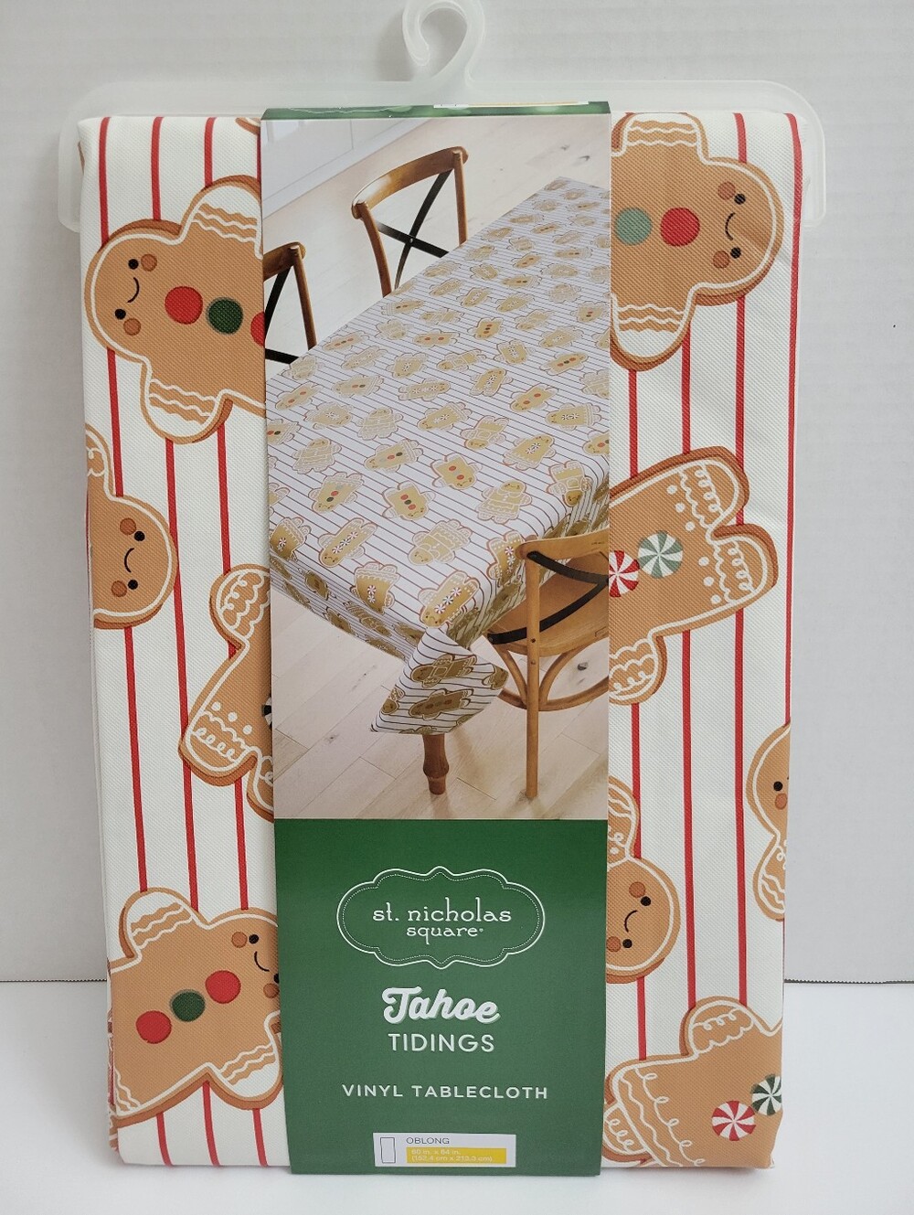 St. Nicholas Square Gingerbread Striped Vinyl Tablecloth